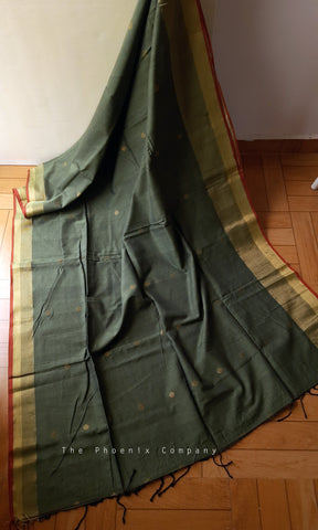 Moss Green Handloom Maheshwari Cotton Saree