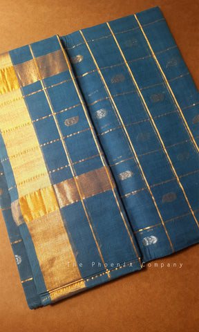 Peacock Blue Venkatagiri Handloom Cotton Saree