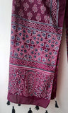 Maroon Ajrakh Stole with flowers & paisley border