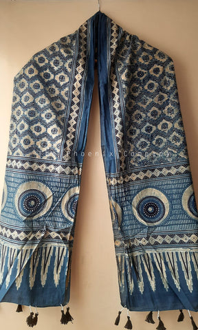 Blue Ajrakh Stole with Ogee patterns
