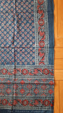 Blue & Red Ajrakh stole with flowers