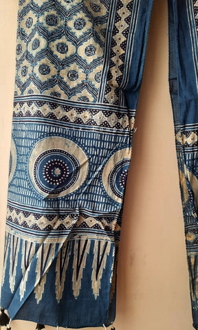 Blue Ajrakh Stole with Ogee patterns