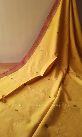 Yellow & Pink Handloom Maheshwari Cotton Saree