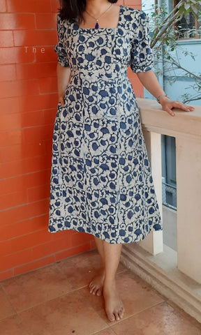 Indigo Floral Cotton Dress
