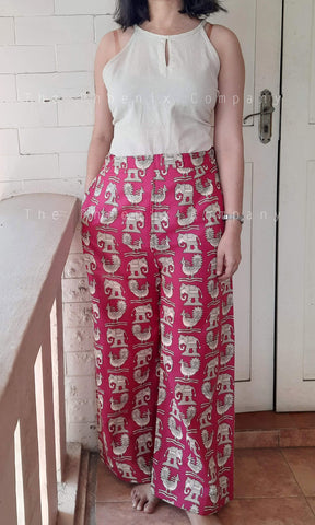 Pink Animal Print Cotton Pants