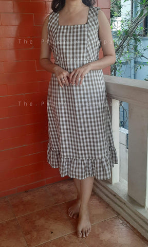 Brown Gingham Cotton Dress