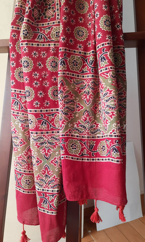 Red Ajrakh Stole with Geometric Designs