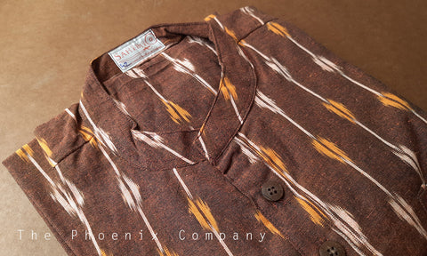 Brown & mustard Ikat Cotton Short Kurta