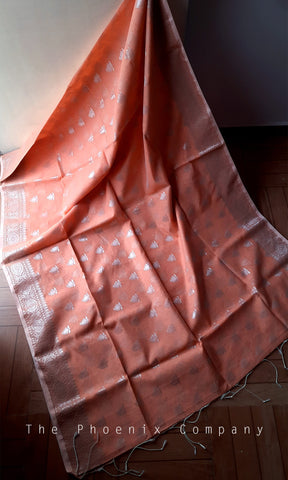 Musk Melon with silver threadwork Jute silk Saree