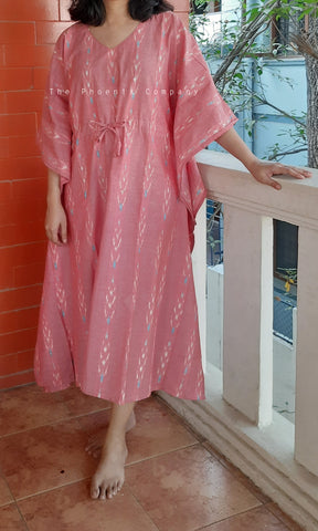 Salmon Pink Ikat Long Kaftan