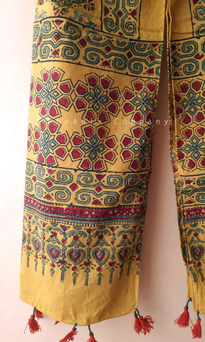 Yellow Ajrakh Stole with Geometric motifs