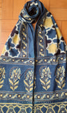 Blue & Lemon Yellow Ajrakh stole with Puzzle pattern