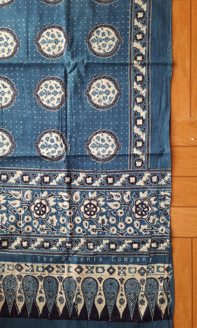 Blue & Lemon Yellow Ajrakh stole with big motifs