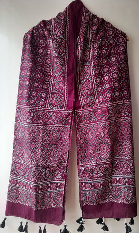 Maroon Ajrakh Stole with octagram pattern