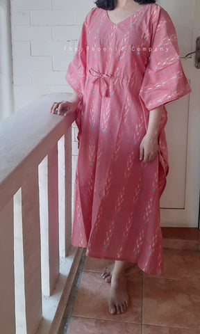Salmon Pink Ikat Long Kaftan