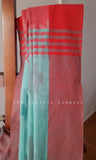 Teal Blue and Red Soft Cotton Saree