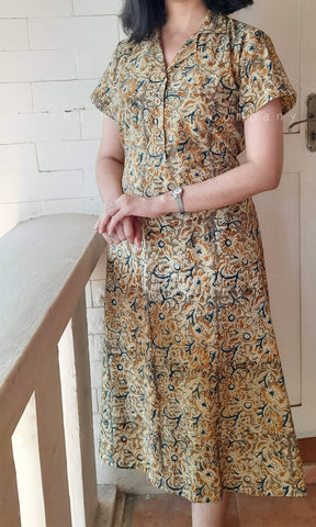 Olive Printed Kalamkari Cotton Dress