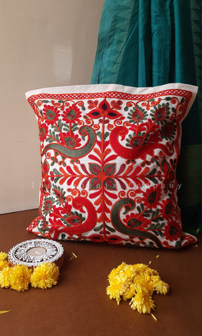 Peacock Floral Embroidered Cushion Covers