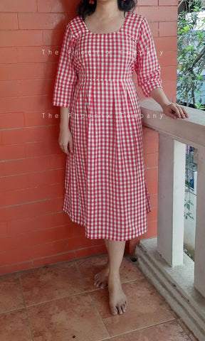 Red Gingham Cotton Dress