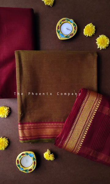 Burnt Olive Handloom Mangalgiri Cotton Salwar Kameez Material