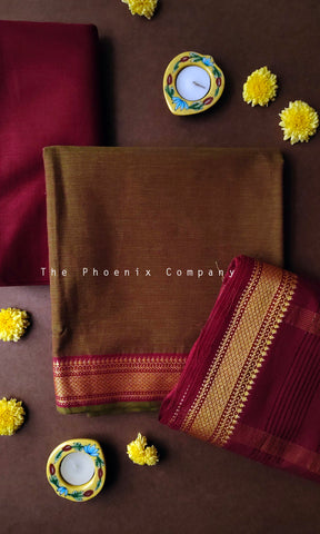 Burnt Olive Handloom Mangalgiri Cotton Salwar Kameez Material