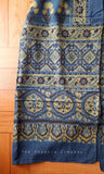 Blue & Lemon Yellow Ajrakh stole with flower motifs