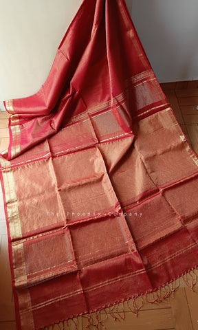 Red Handloom Maheshwari Cotton Zari Saree