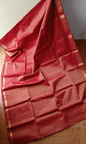 Red Handloom Maheshwari Cotton Zari Saree