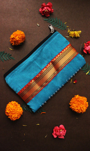 Copper Sulphate Blue and Orange Zari Purse