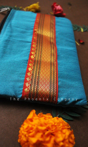 Copper Sulphate Blue and Orange Zari Purse