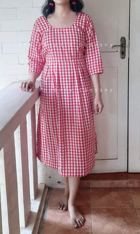 Red Gingham Cotton Dress