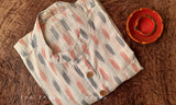 White & Red Ikat Cotton Short Kurta