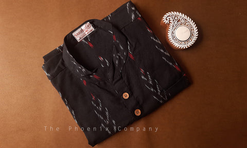 Black & White Ikat Cotton Short Kurta