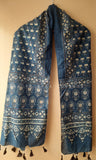 Blue Ajrakh Stole with Lotus motifs
