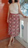 Dark Red Leaf Print Cotton Skirt