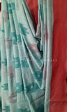 Teal Blue and Red Soft Cotton Saree