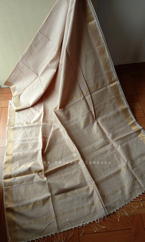 Off-White Handloom Maheshwari Cotton Saree