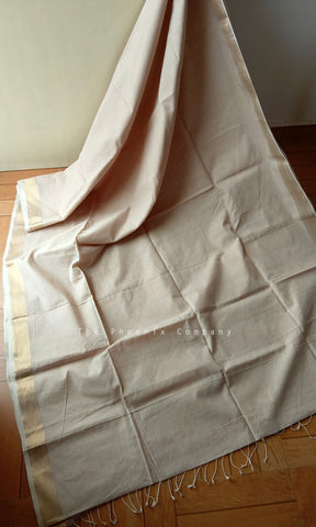 Off-White Handloom Maheshwari Cotton Saree