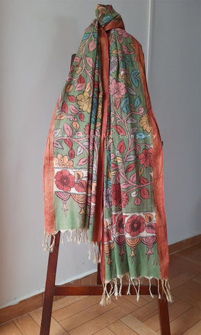 Light Green Floral Cotton Kalamkari Dupatta
