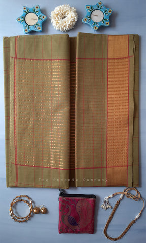 Olive Green Venkatagiri Handloom Cotton Saree