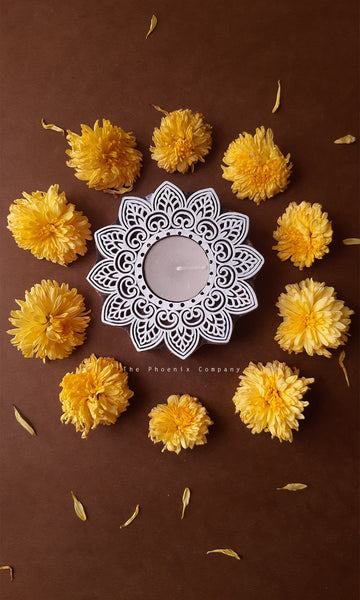 Leaf Rangoli Wooden Candle Holder