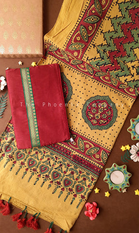 Raksha Bandhan Gift Hamper – Ajrakh Stole & Purse (Amaltas)