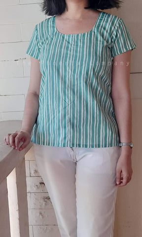 Teal Green Striped Top