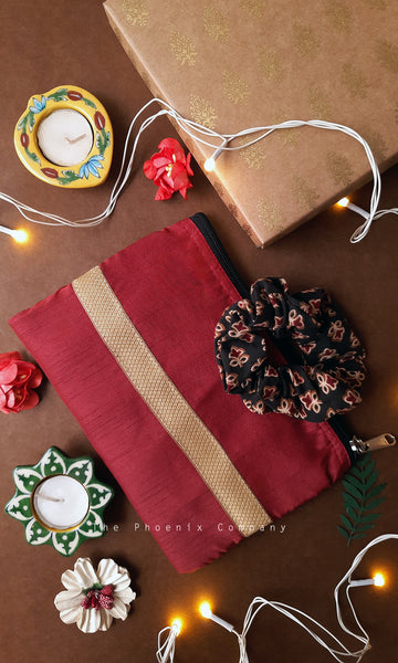 Maroon w/Gold border Matching Accessories Rakhi Gift Hamper for Sisters