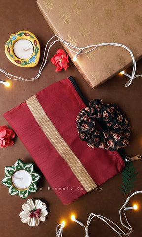 Maroon w/Gold border Matching Accessories Rakhi Gift Hamper for Sisters