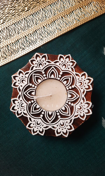 Alpana-style Wooden Candle Holder