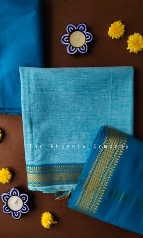 Light Blue Handloom Mangalgiri Cotton Salwar Kameez Material