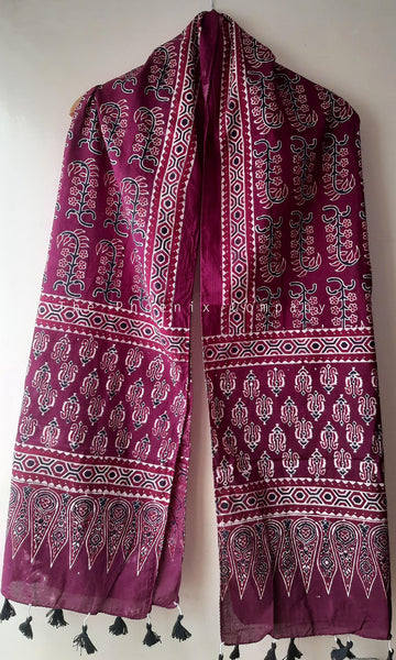 Maroon Ajrakh Stole with Big Floral motifs