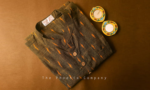Chutney Green & Mustard Ikat Cotton Short Kurta