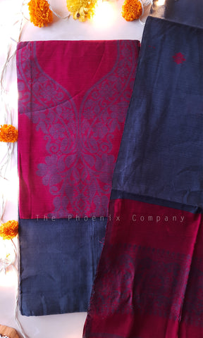 Dark Pink Jute Silk and Cotton Dress Material